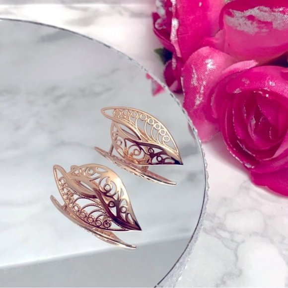 585 Rose Gold Plated Hollow Big Drop Earrings - Picture 5 of 8